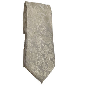 Men's Beige Paisley Silk Necktie Designer Classic Width